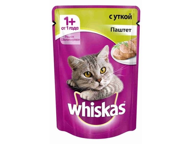 Влажный корм для взрослых кошек, паштет с уткой, Whiskas - 75 гр в Алматы и в Казахстане за 250 ₸
