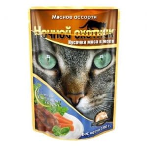 Влажный корм для взрослых кошек, мясное ассорти в желе - 100 гр в Алматы и в Казахстане за 370 ₸