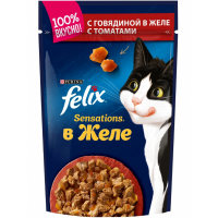 Влажный корм Felix Sensations  кусочки в желе для кошек говядина с томатом - 75 гр в Алматы и в Казахстане за 220 ₸