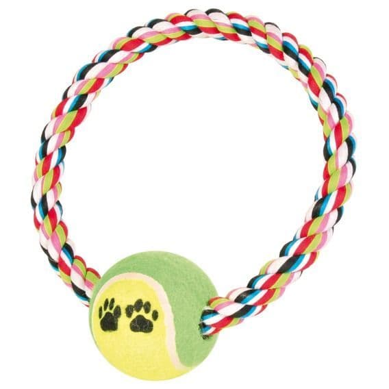 Игрушка "Плетеное кольцо с теннисным мячом" для собак, Trixie - 6x18 см в Алматы и в Казахстане за 1 370 ₸