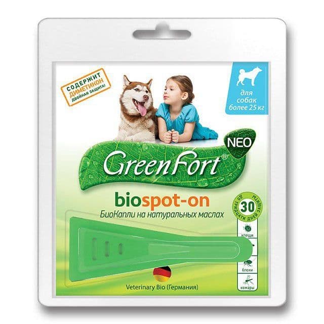 Green Fort Neo БиоКапли от блох для собак весом более 25 кг - 1 пипетка в Алматы и в Казахстане за 2 450 ₸