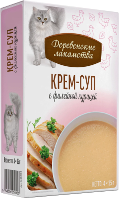 Лакомство крем-суп «Крем-суп с филейной курицей», Деревенские Лакомства, для кошек, с курицей, 35 г, 4 шт в Алматы и в Казахстане за 2 410 ₸