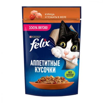 Влажный корм Felix аппетитные кусочки для кошек курица с томатами в желе - 75 гр в Алматы и в Казахстане за 250 ₸