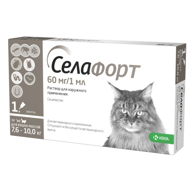 Капли Cелафорт (KRKA) от блох, против кожных клещей и глистов, для кошек 7,6-10,0кг в Алматы и в Казахстане за 4 980 ₸