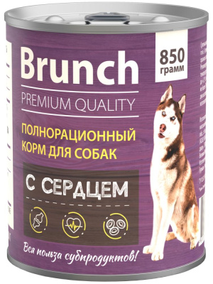 Влажный корм "BRUNCH" консервы с сердцем, для взрослых собак 850 гр в Алматы и в Казахстане за 1 640 ₸