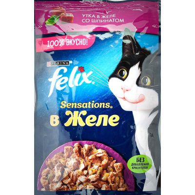 Влажный корм Felix Sensations для кошек утка со шпинатом - 75 гр в Алматы и в Казахстане за 250 ₸